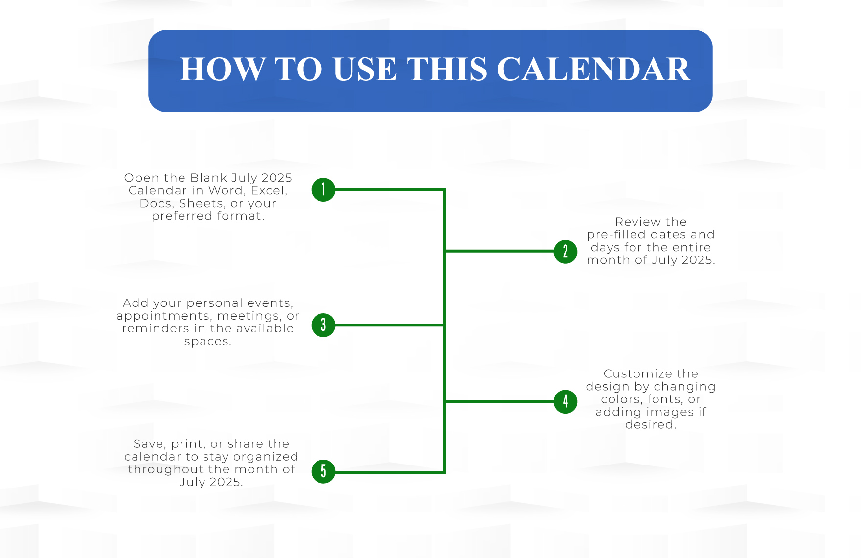 Blank July 2025 Calendar Template