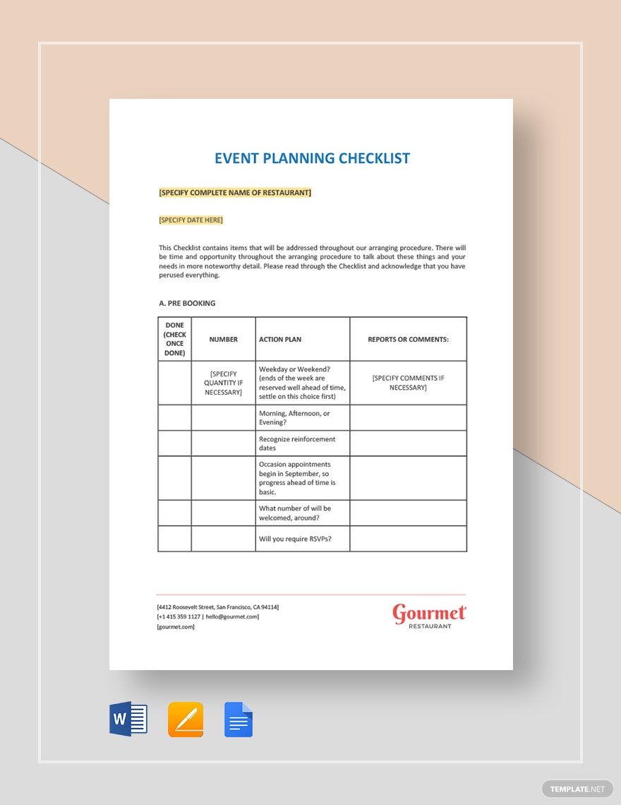 Restaurant Event Planning Checklist Template