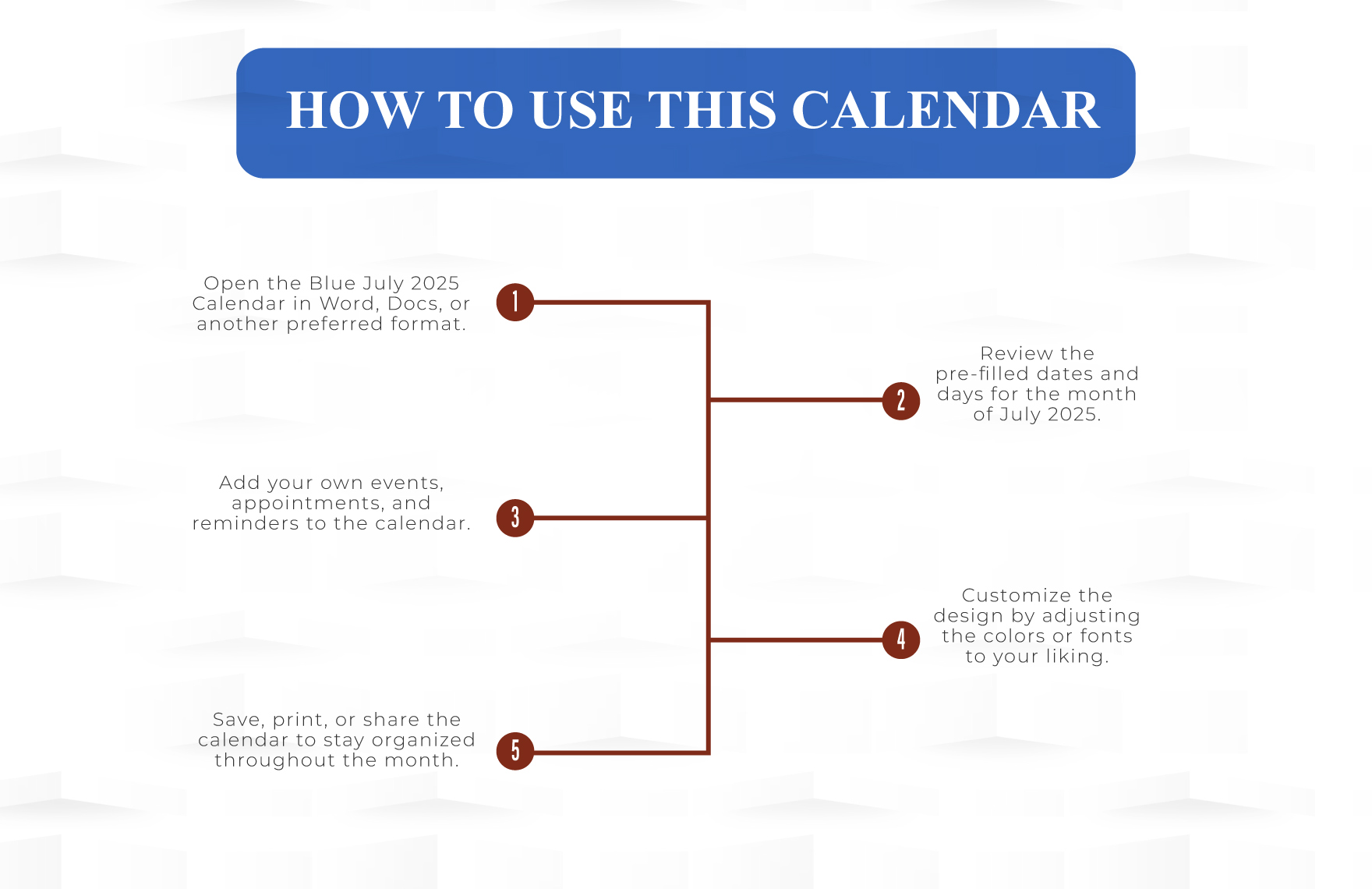 Blue July 2025 Calendar Template