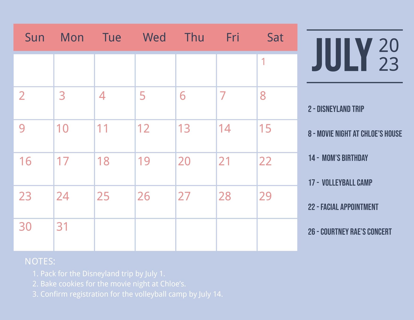 July 2023 Monthly Calendar Template - Eps, Google Docs, Google Sheets,  Illustrator, Jpg, Excel, Word, Svg | Template.Net