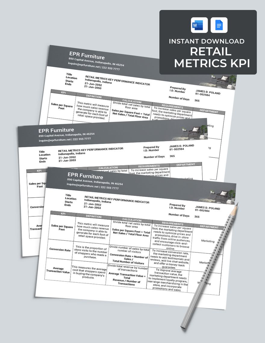 Retail Metrics KPI Template