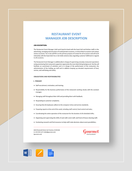 14 Restaurant Manager Job Description Templates Word Apple Pages 