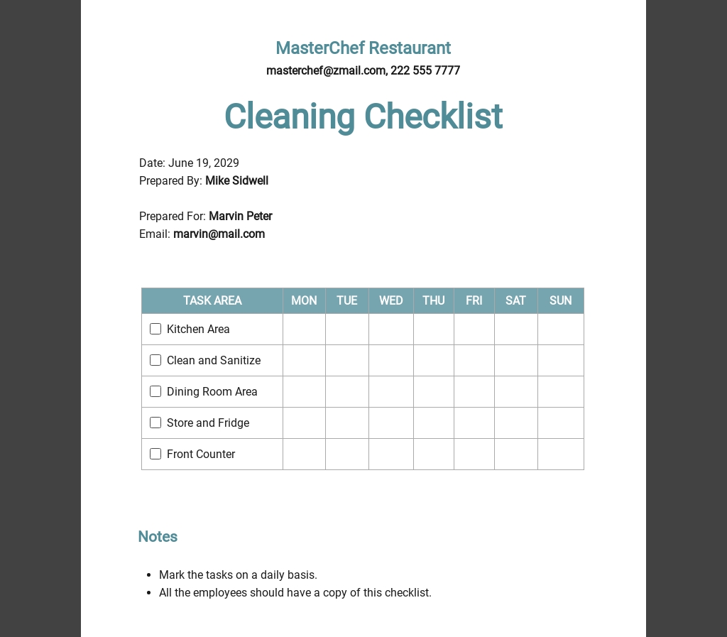 FREE Cleaning Checklist Templates - Microsoft Word (DOC) | Template.net