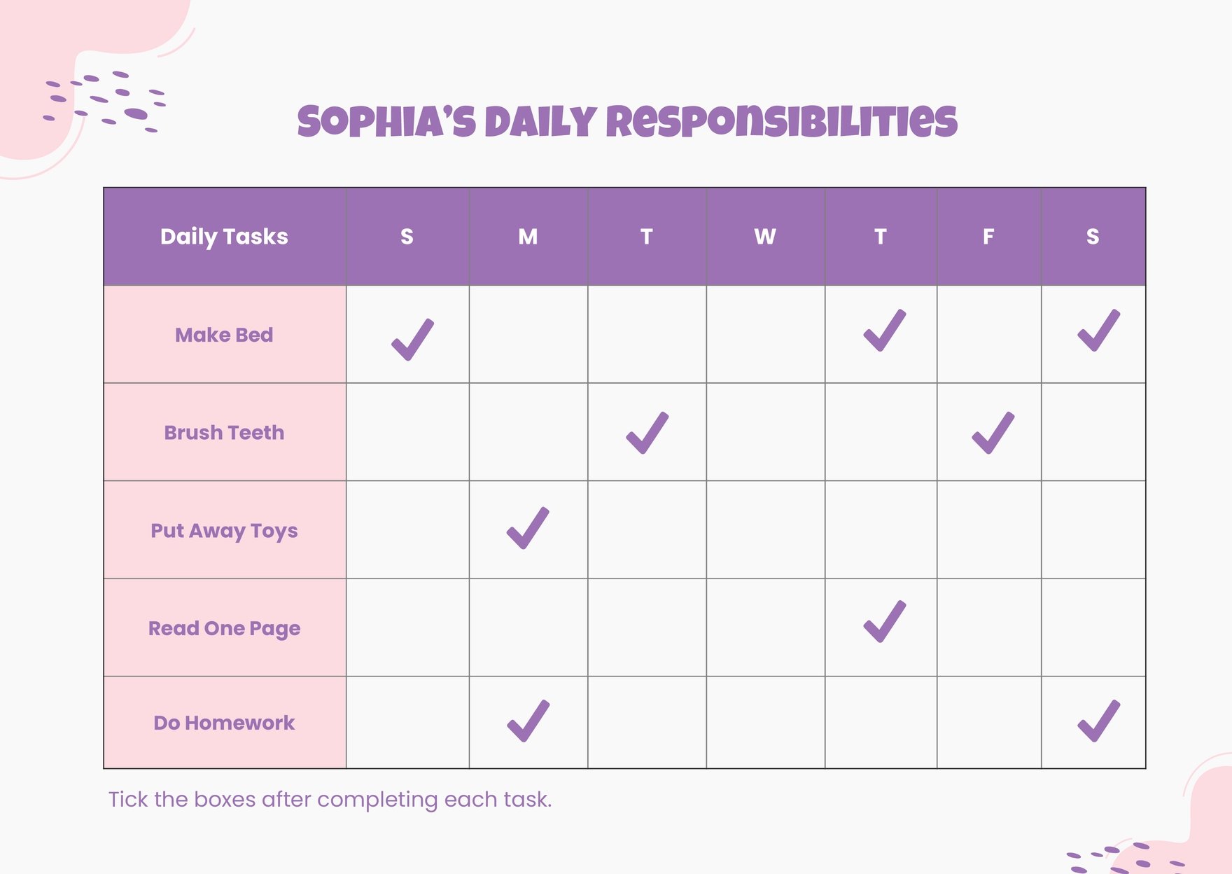 Free Daily Responsibility Chart Template