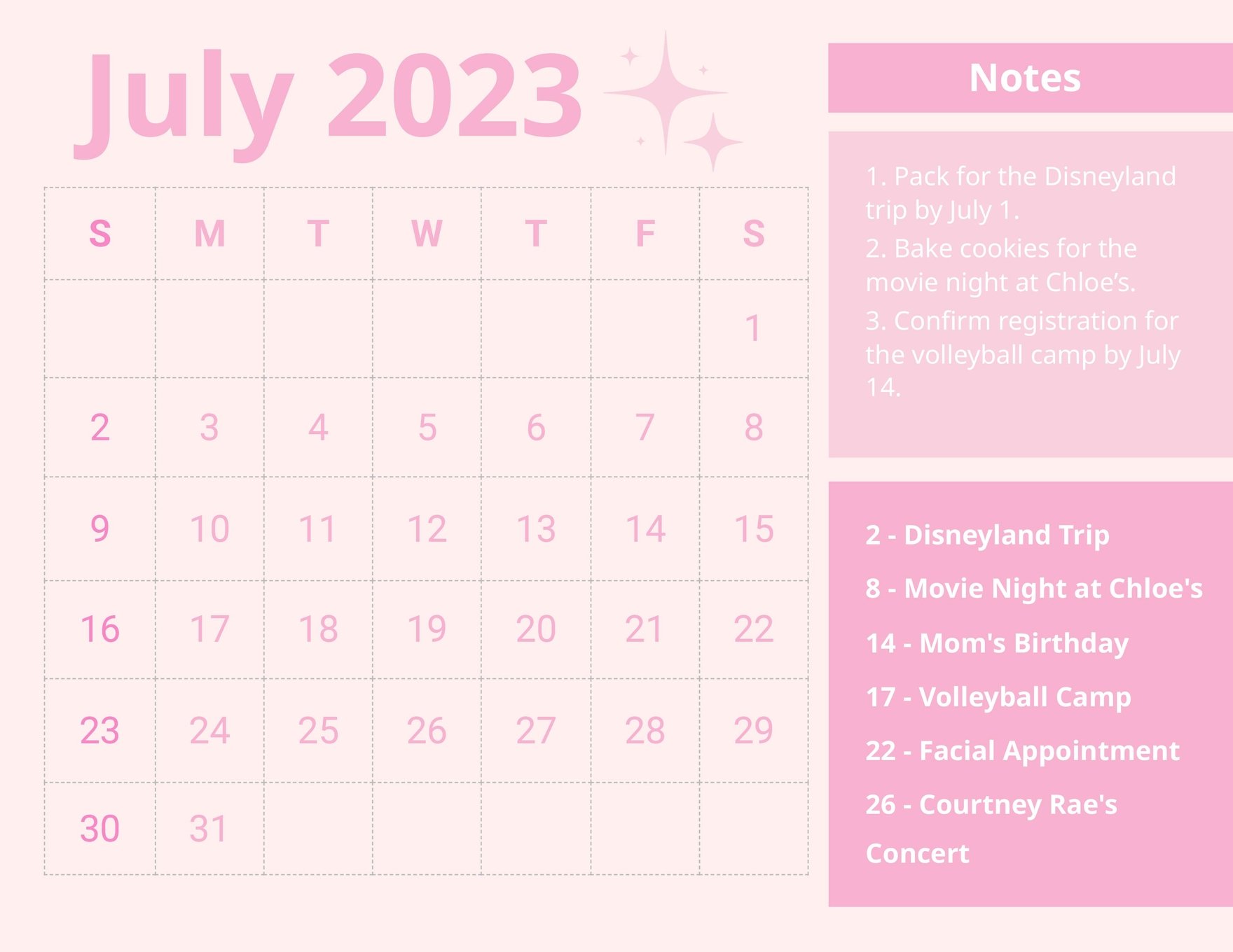 july 2023 calendars