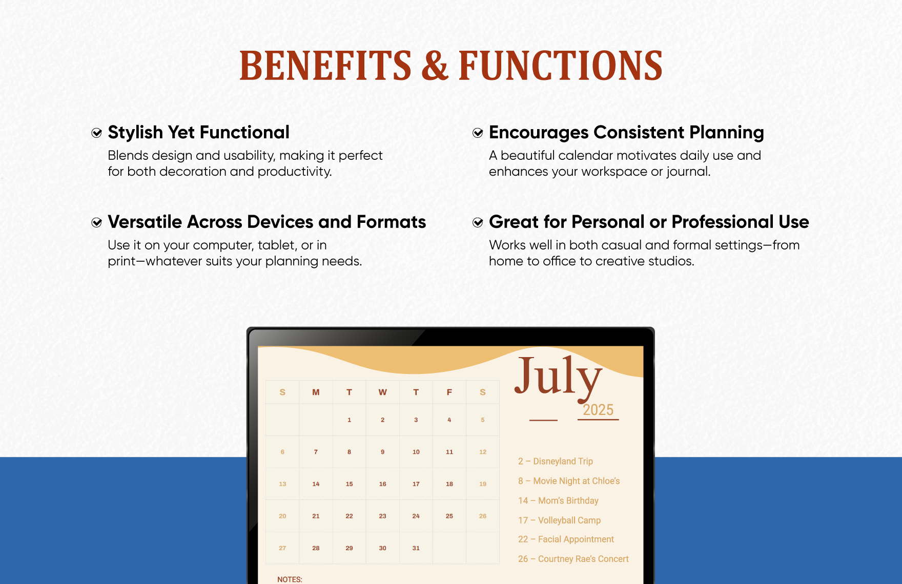 Calligraphy July 2025 Calendar