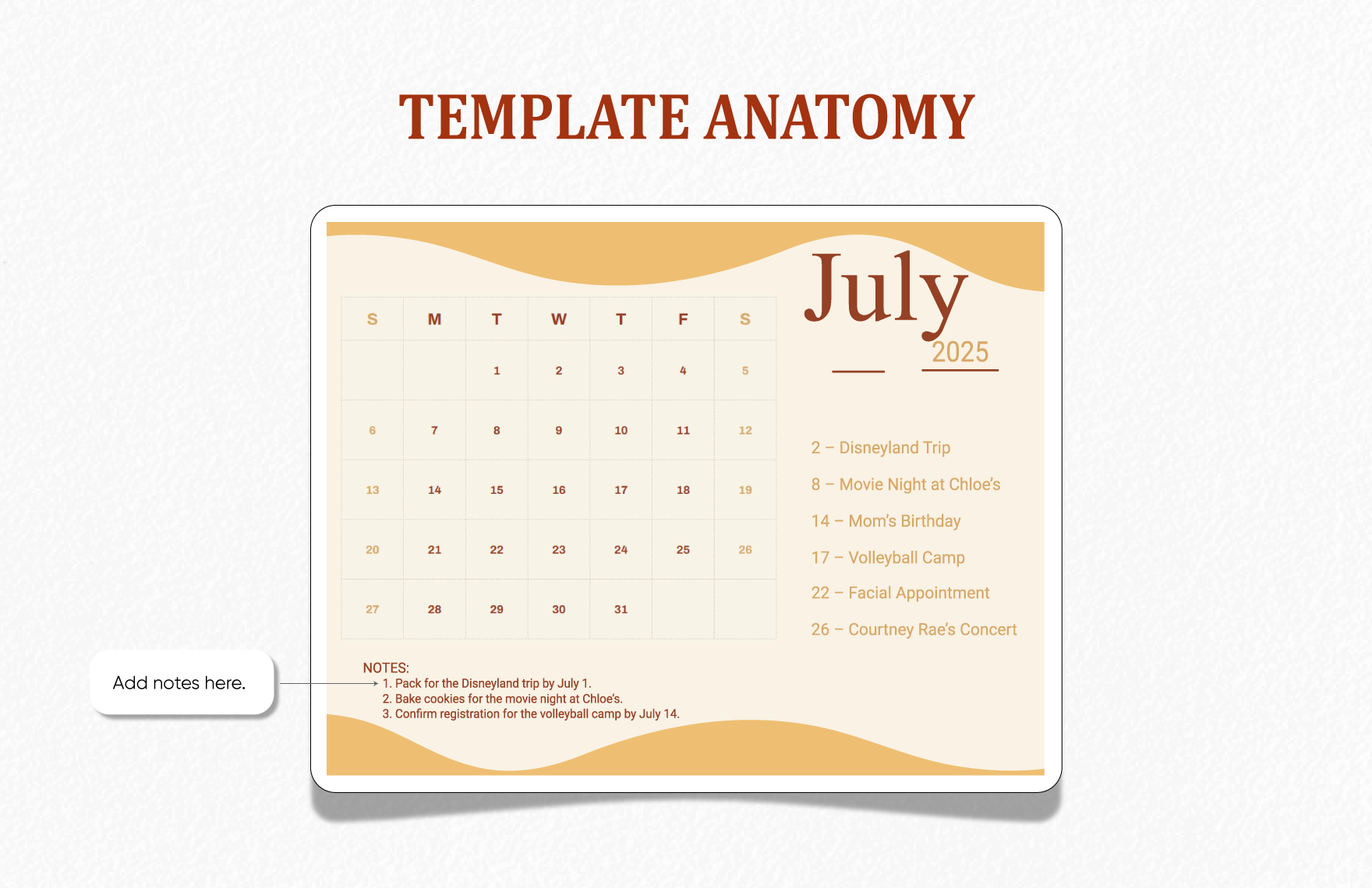 Calligraphy July 2025 Calendar