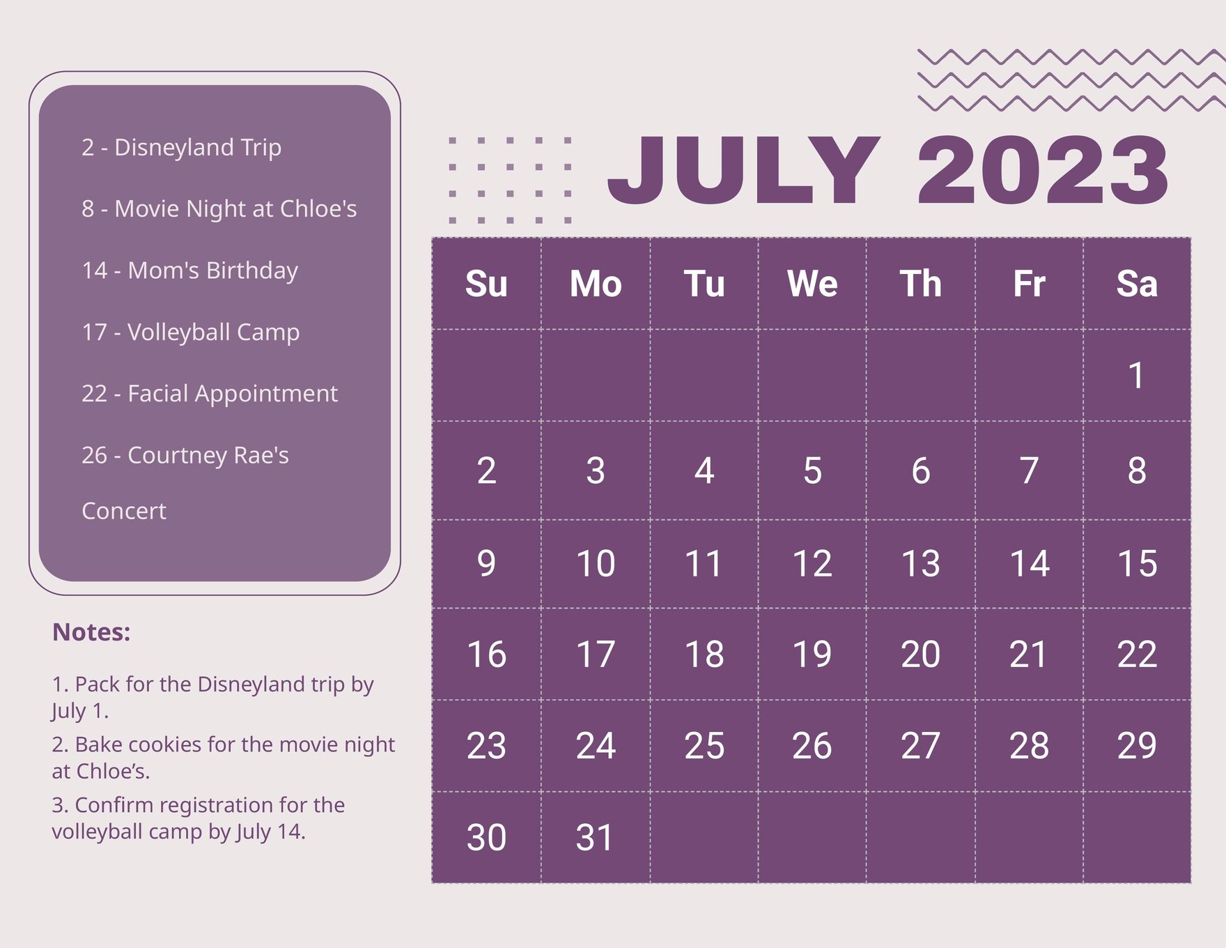 July 2023 Calendar Template Google Docs - PELAJARAN