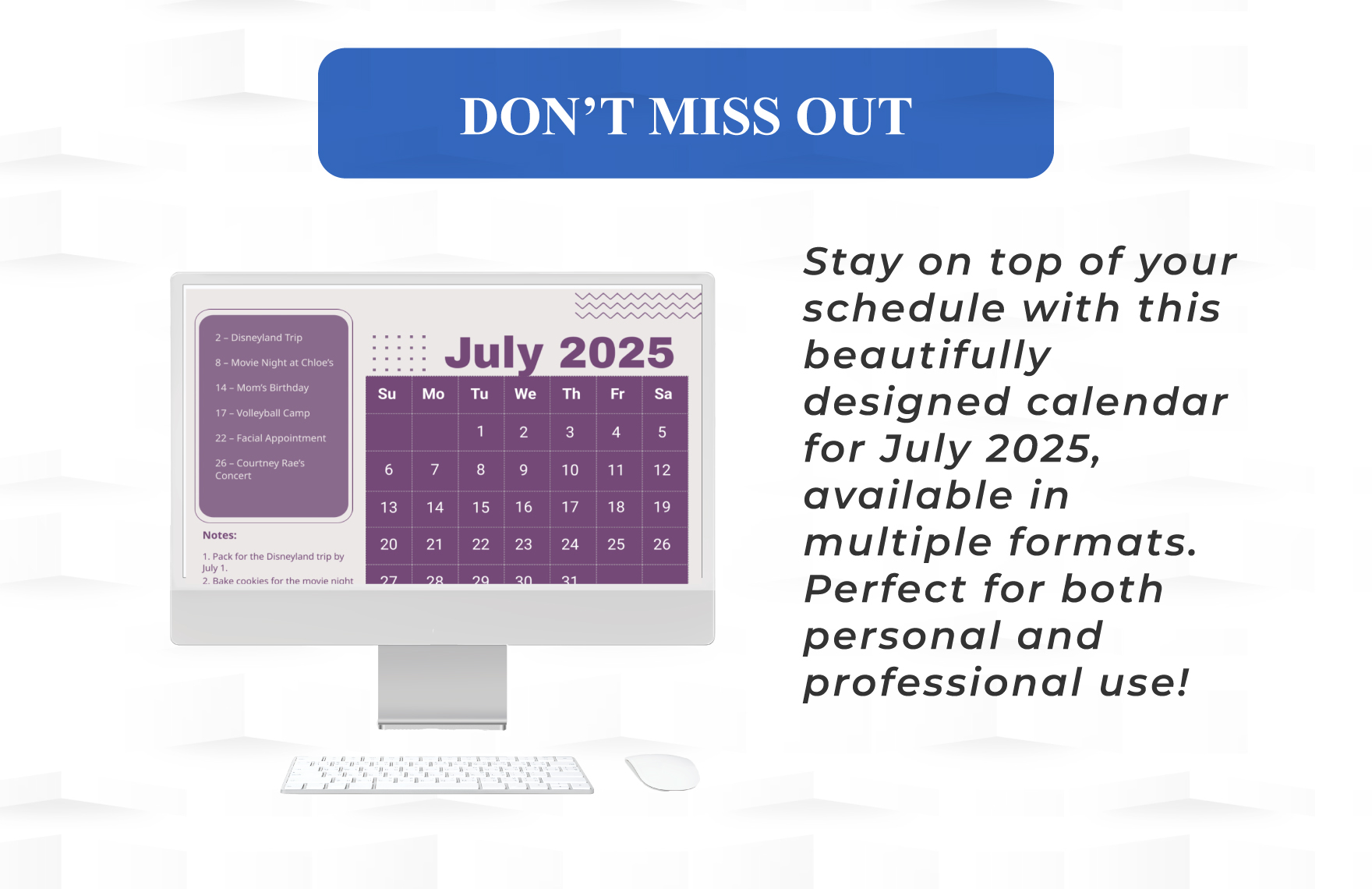 Simple July 2025 Calendar Template