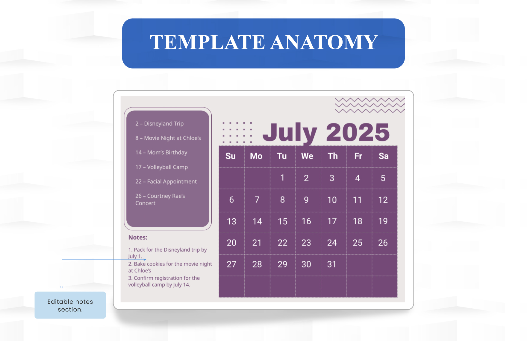 Simple July 2025 Calendar Template