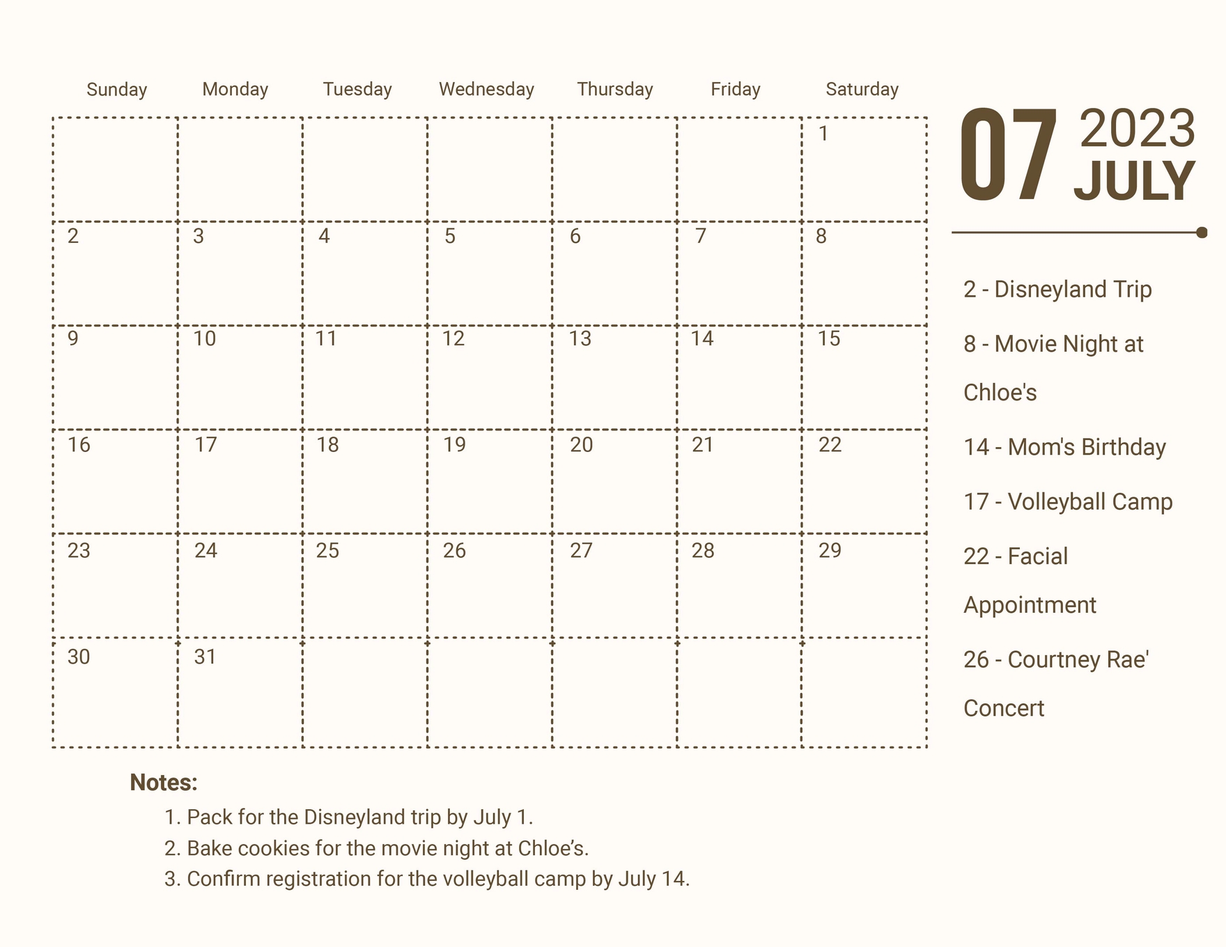 Printable July 2023 Monthly Calendar Template in Word, Google Docs, Excel, Google Sheets, Illustrator, EPS, SVG, JPG