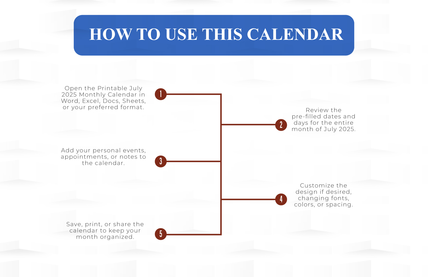 Printable July 2025 Monthly Calendar Template