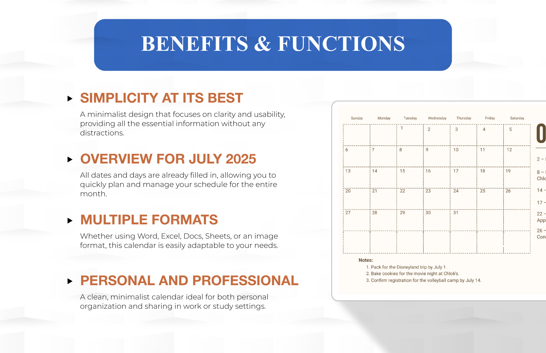 Printable July 2025 Monthly Calendar Template