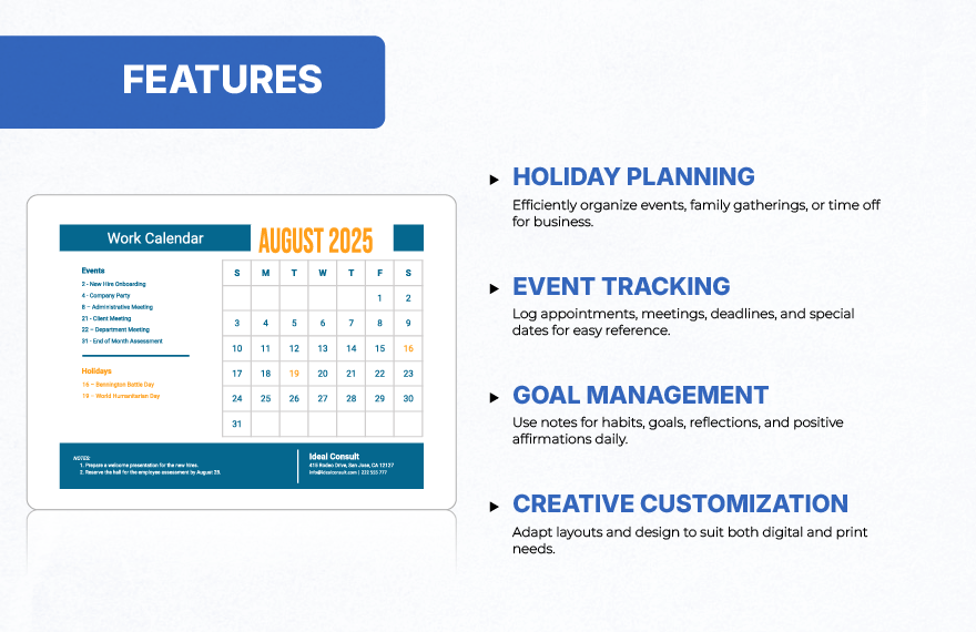 August 2025 Calendar Template With Holidays