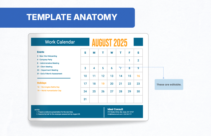 August 2025 Calendar Template With Holidays