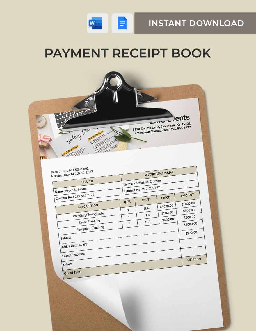 Payment Receipt Book Template