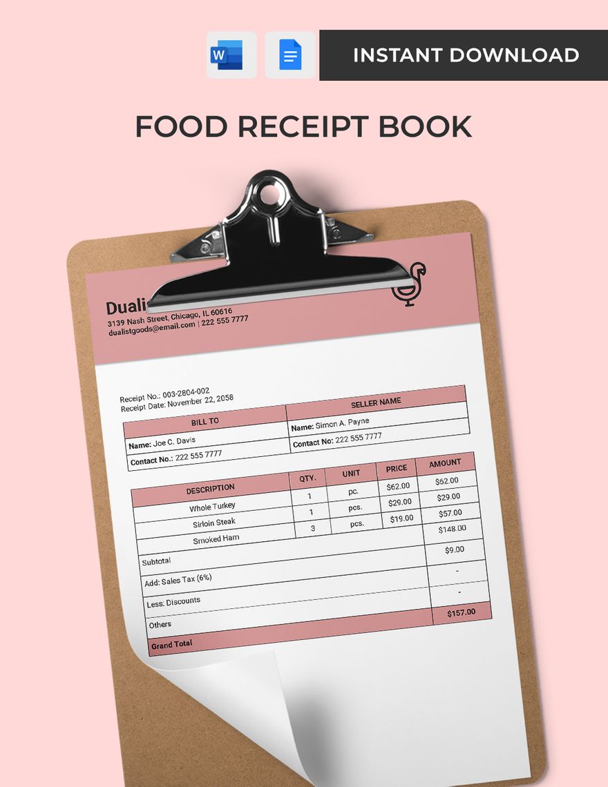 Food Receipt Book Template