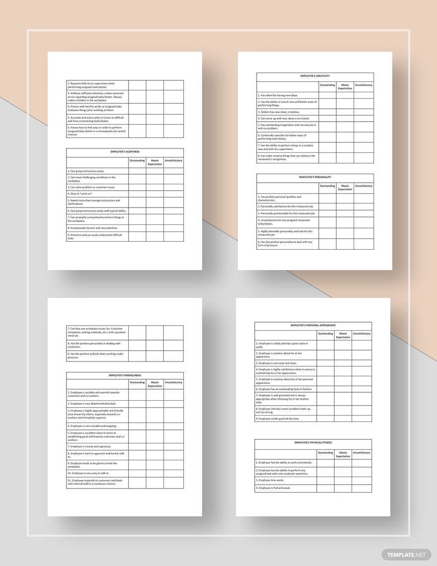 Restaurant Employee Performance Evaluation Form Template Download In 