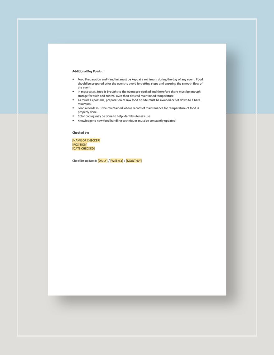 Catering Delivery Checklist Template