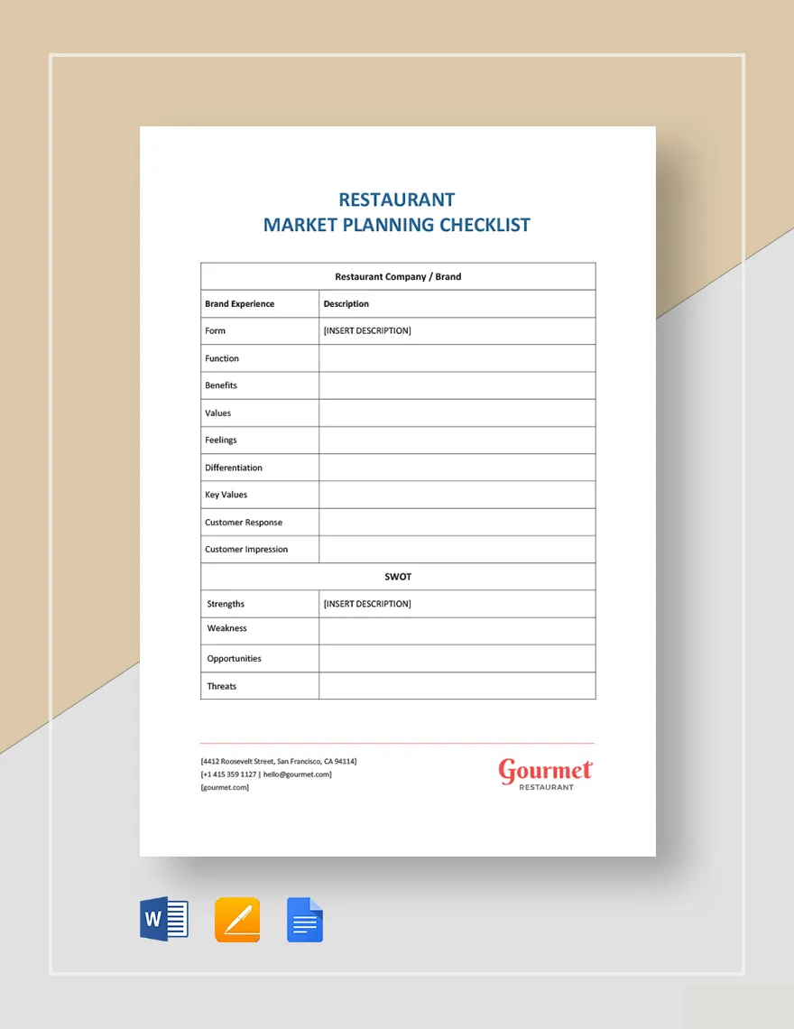 Restaurant Market Planning Checklist Template