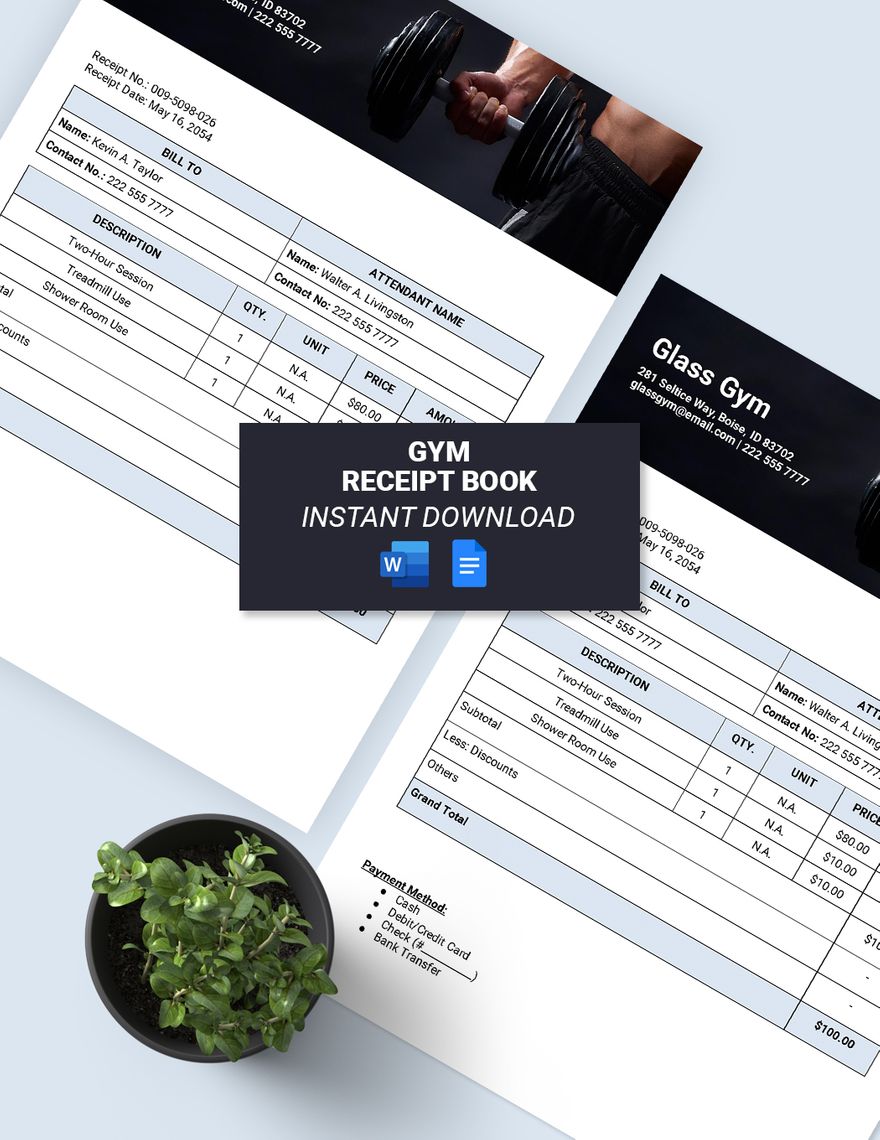 Gym Receipt Book Template