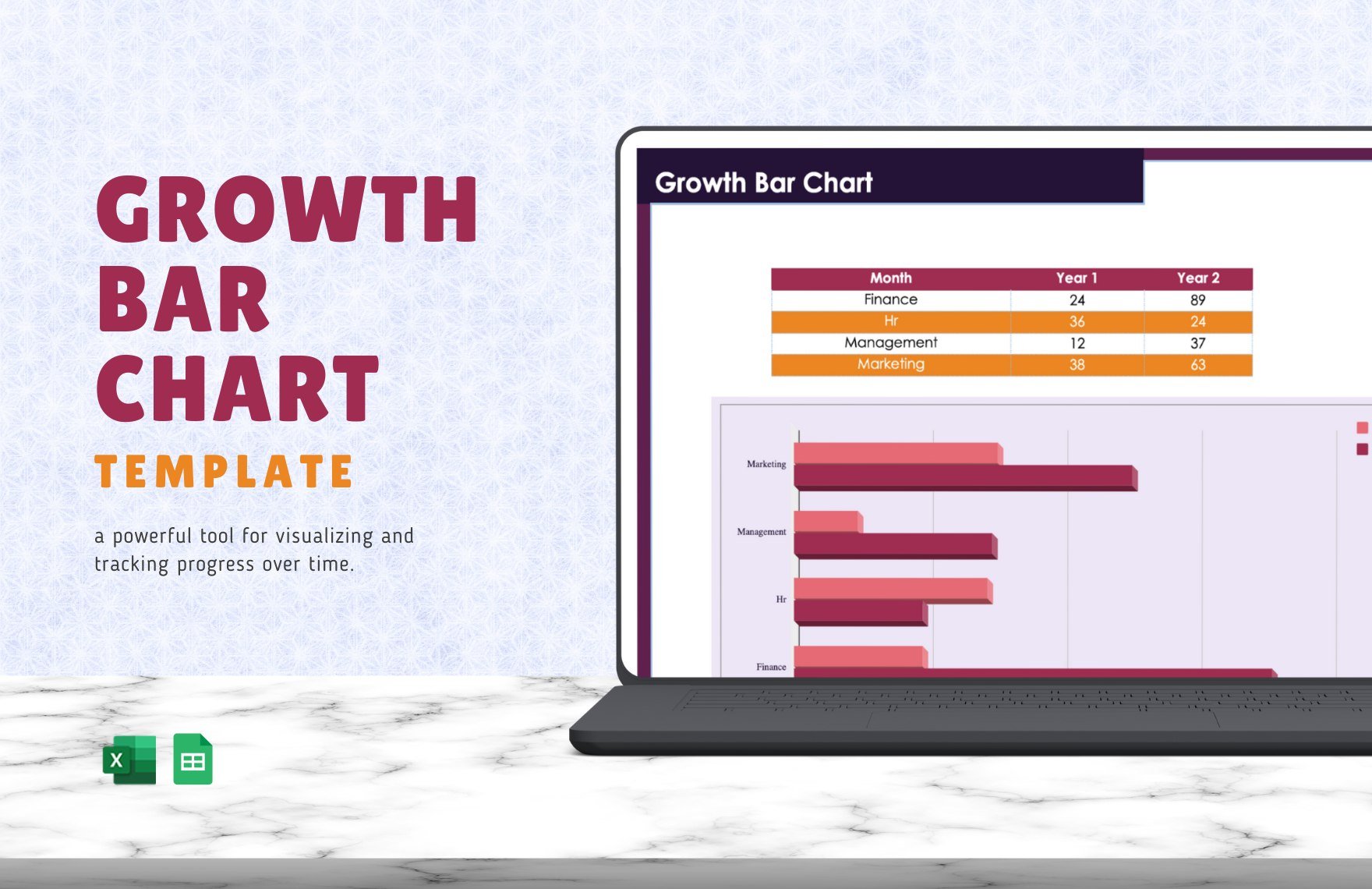 Growth Bar Chart Template in Excel, Google Sheets
