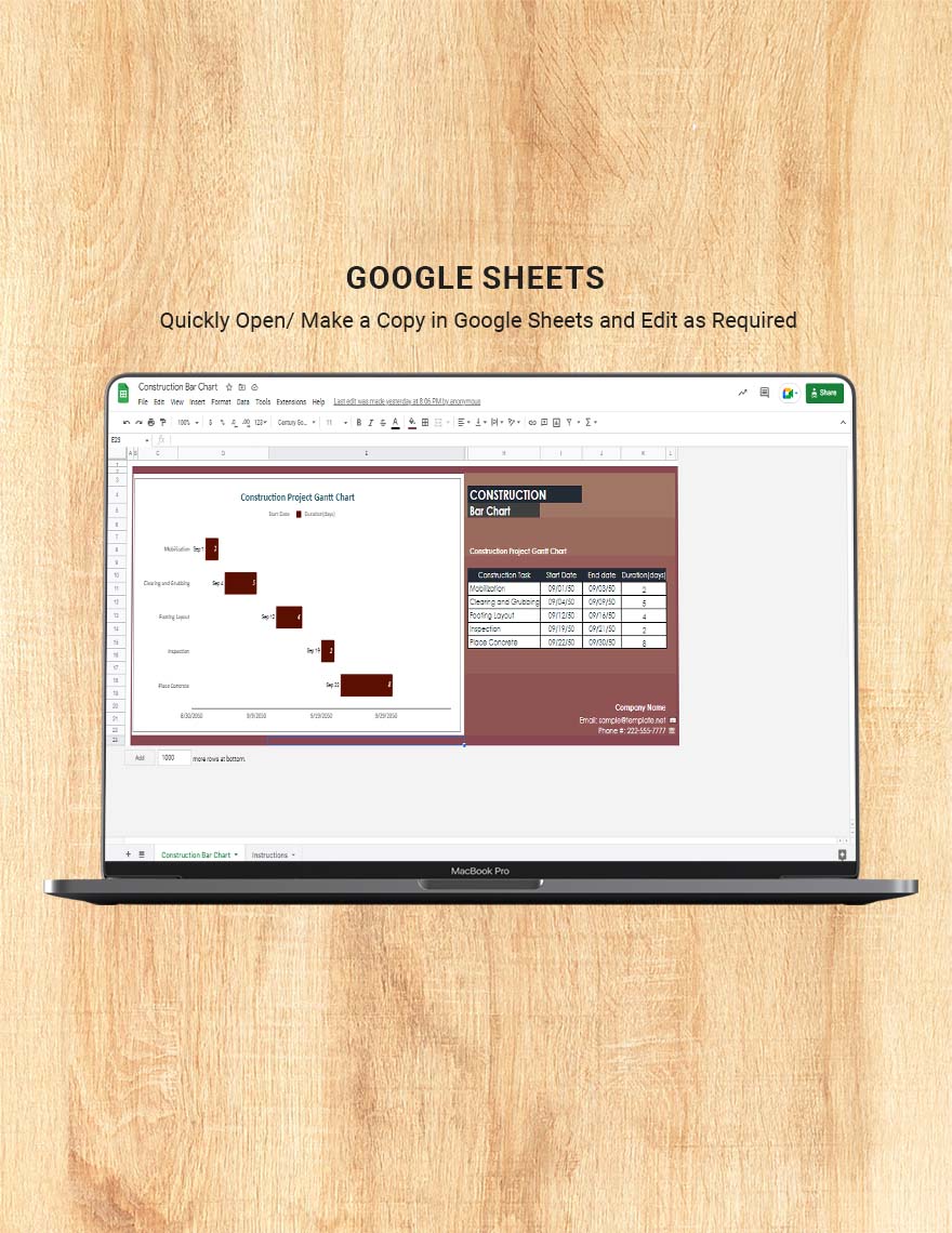 Construction Bar Chart - Google Sheets, Excel | Template.net