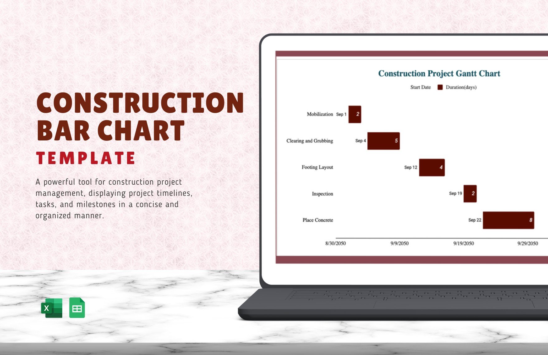 Construction Bar Chart in Excel, Google Sheets
