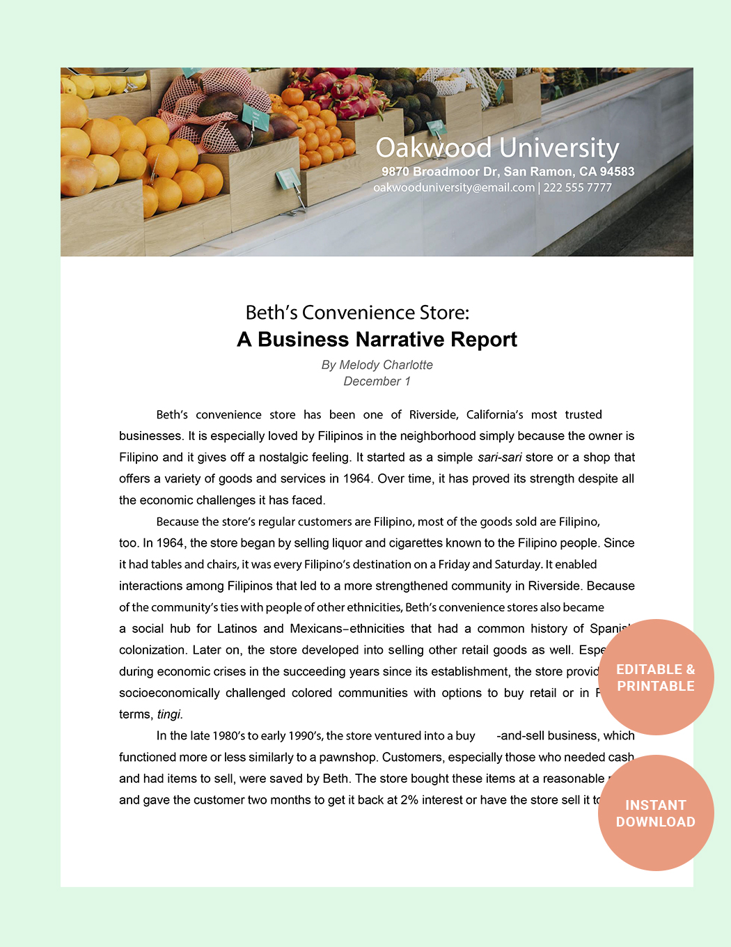 Business Narrative Report Template In MS Word GDocsLink Download