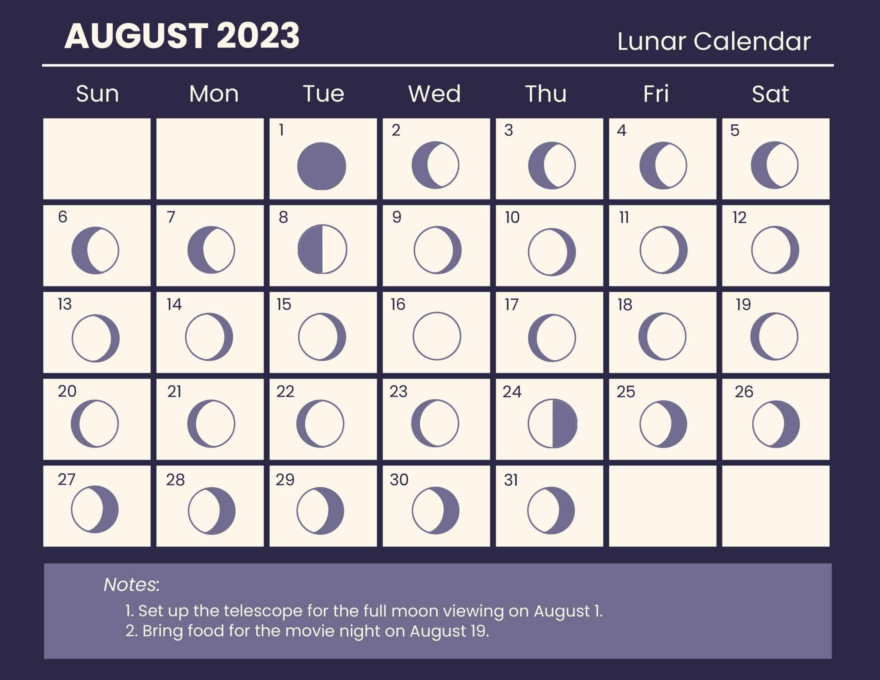 Lunar Calendar August 2023