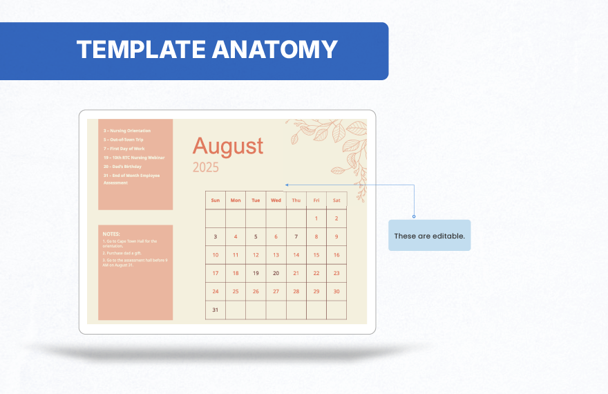 Floral August 2025 Calendar Template