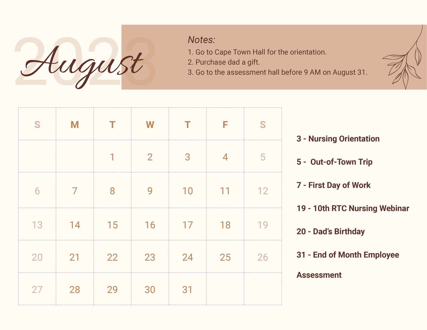 August Calendar