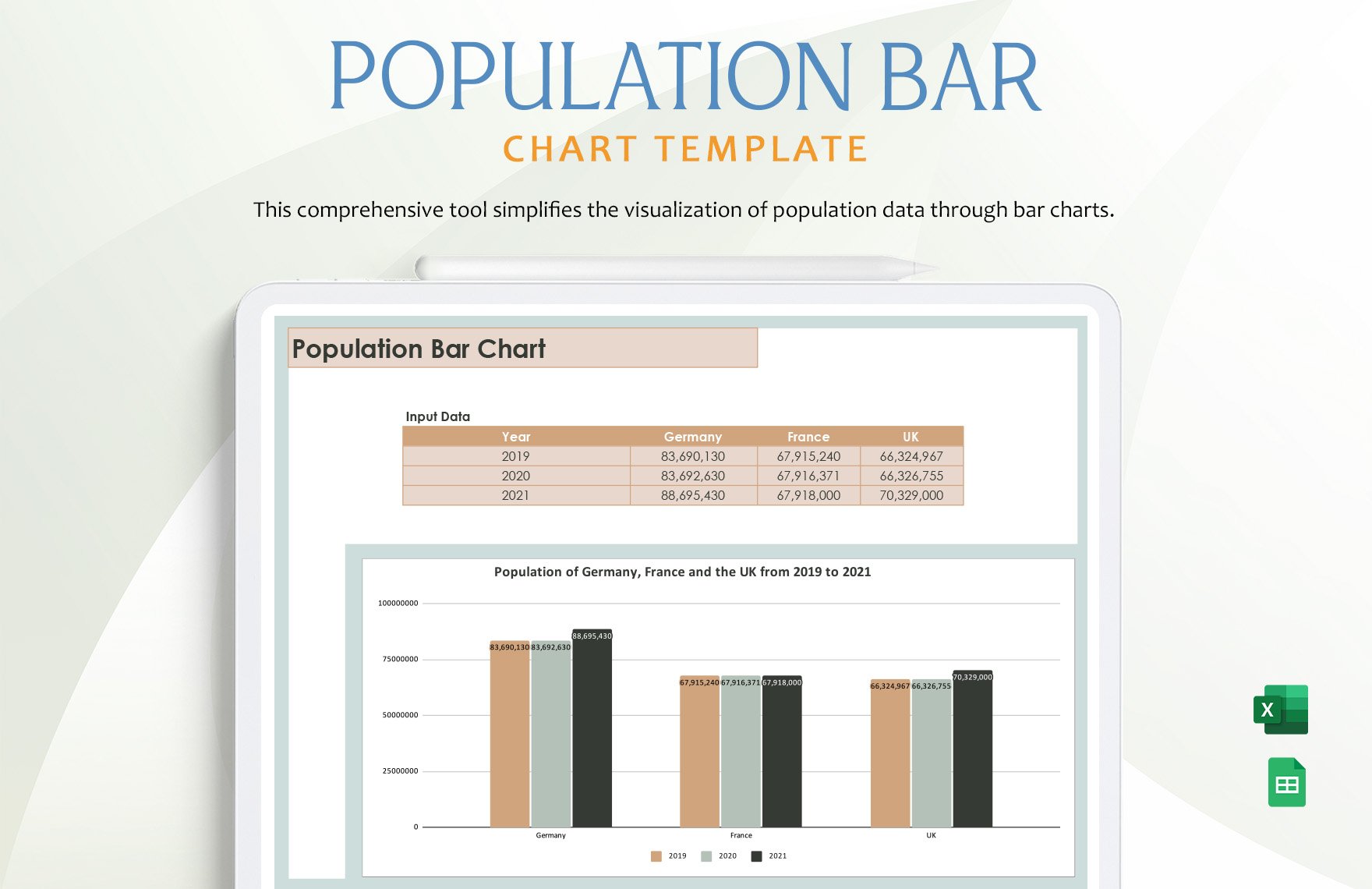 Population Bar Chart Template in Excel, Google Sheets
