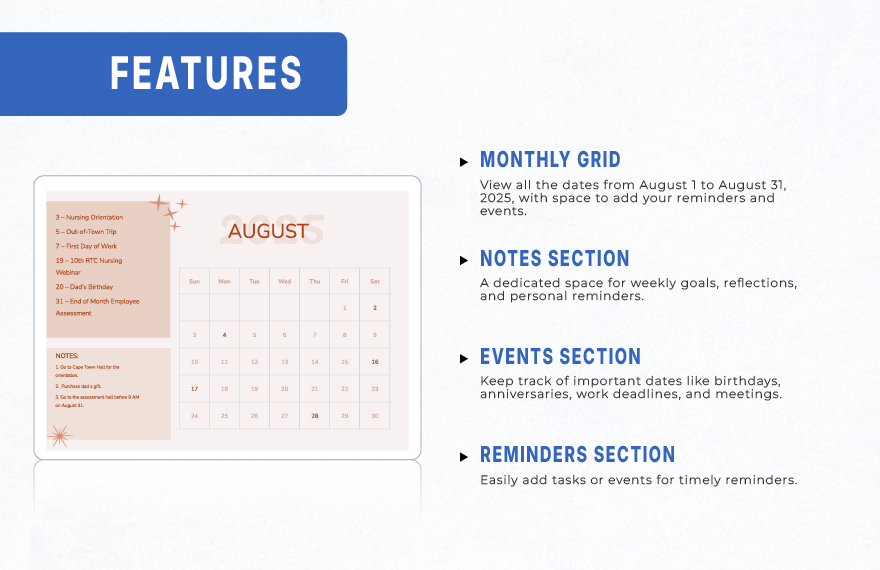 Fancy August 2025 Calendar