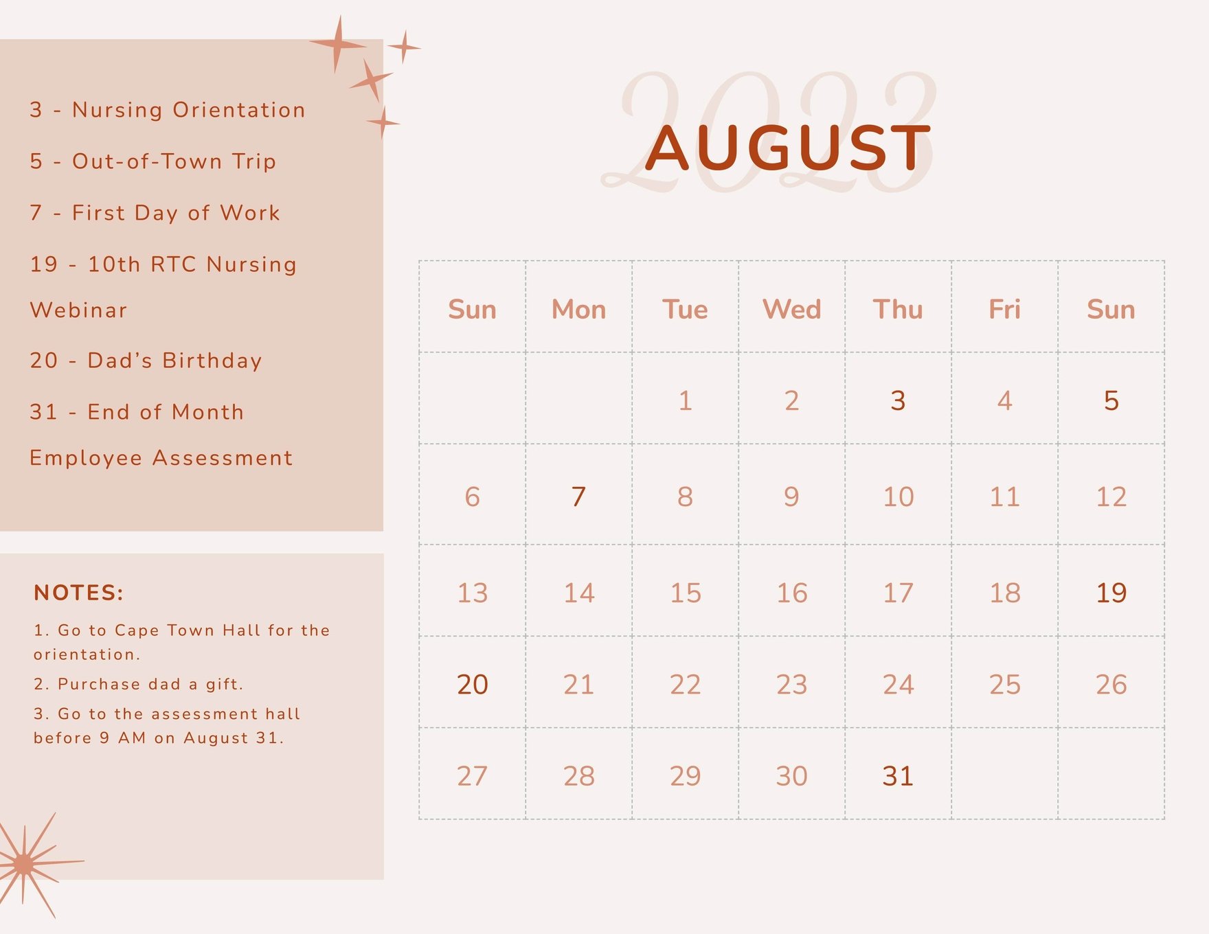 Fancy August 2023 Calendar in Word, Google Docs, Excel, Google Sheets, Illustrator, EPS, SVG, JPG