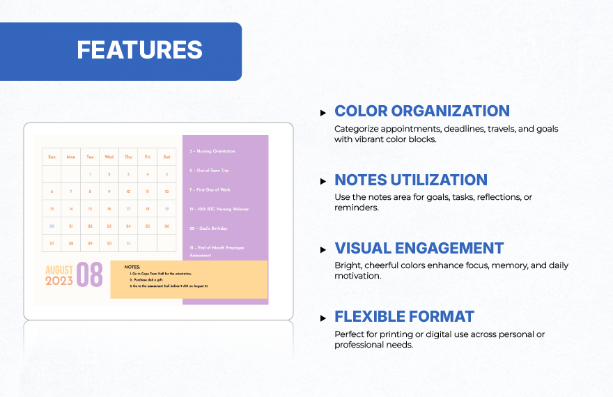 Colorful August 2025 Calendar