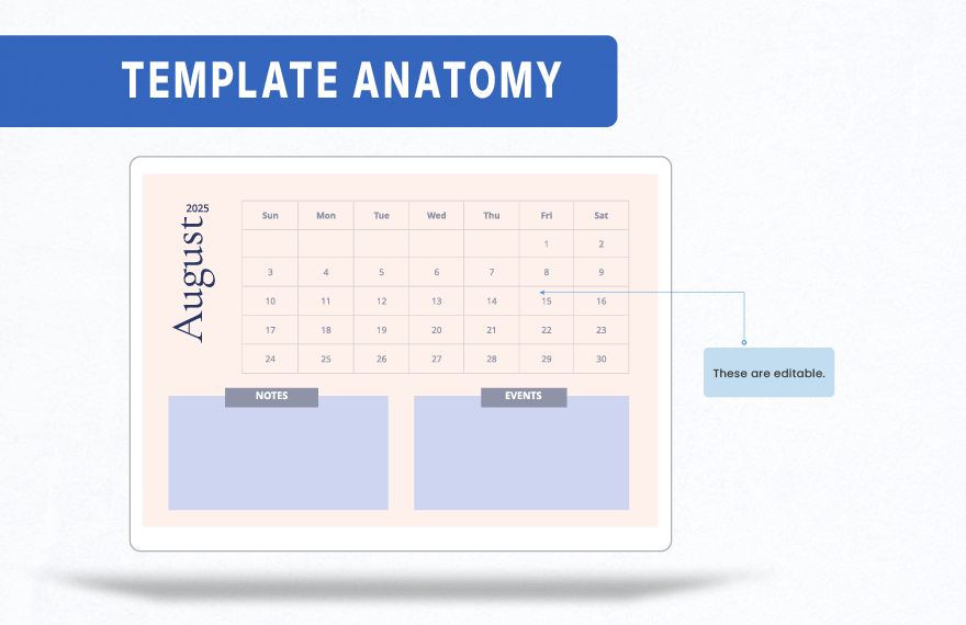 Blank August 2025 Calendar Template