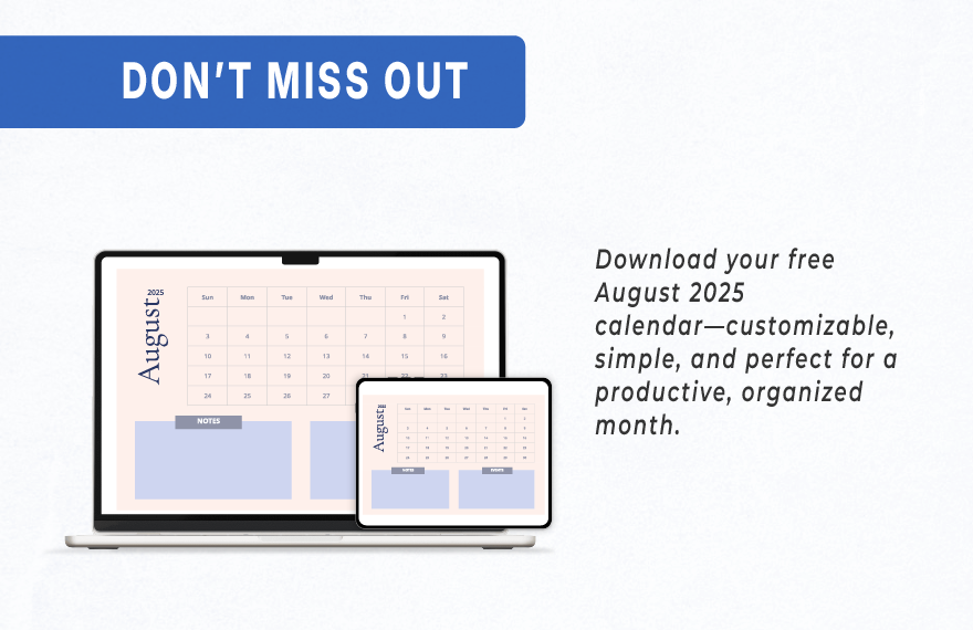 Blank August 2025 Calendar Template