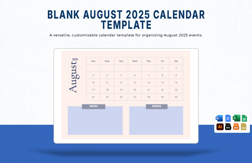 Blank August 2025 Calendar Template