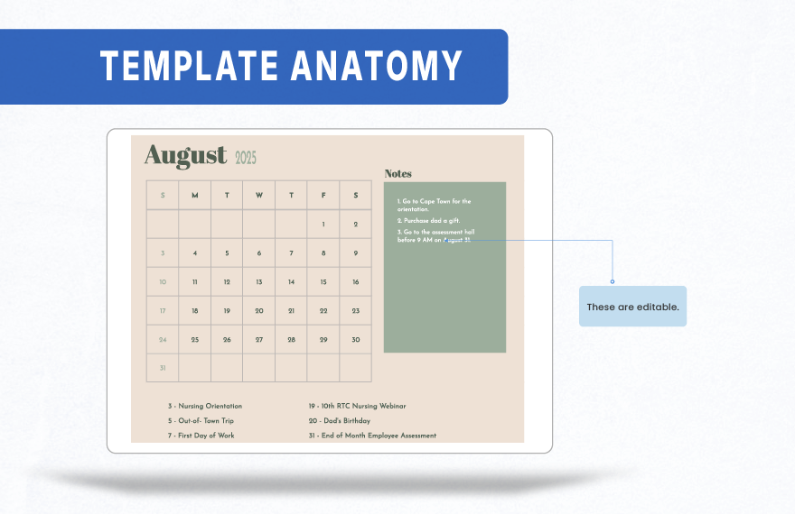 August 2025 Monthly Calendar Template