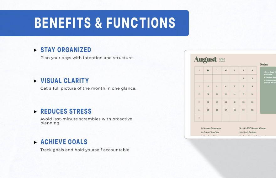 August 2025 Monthly Calendar Template
