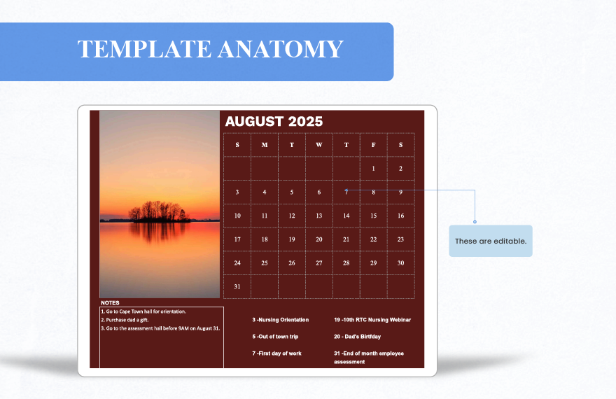 August 2025 Photo Calendar Template