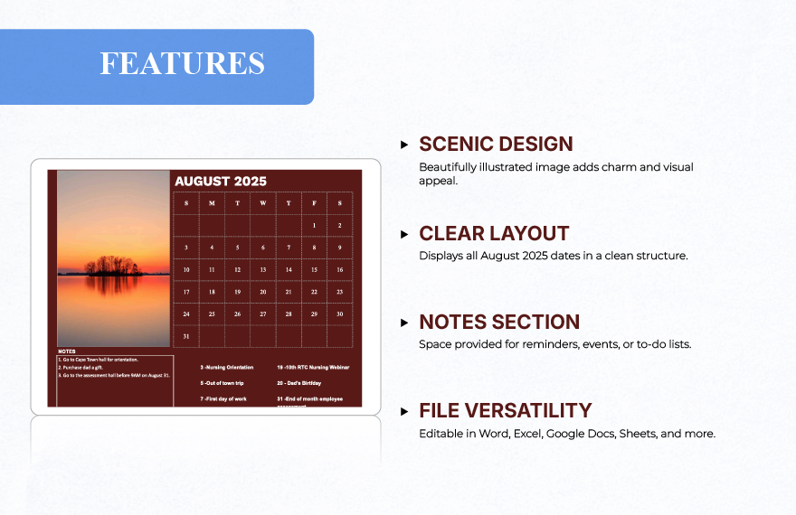 August 2025 Photo Calendar Template