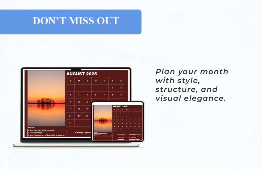 August 2025 Photo Calendar Template