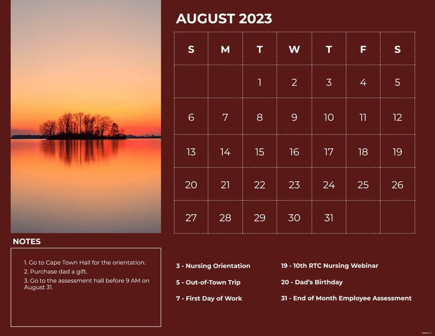 August 2023 Photo Calendar Template