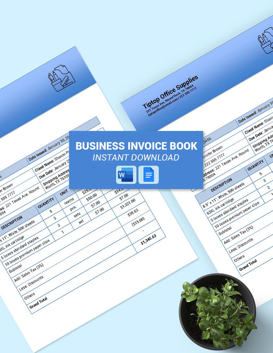 Business Invoice Book Template