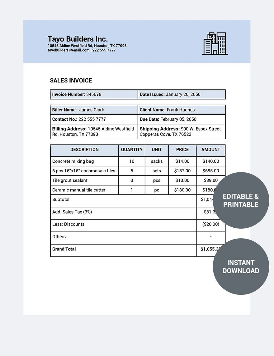 Construction Invoice Book Template