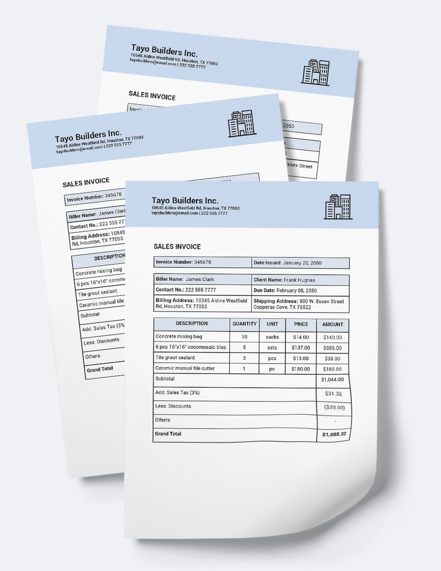 Construction Invoice Book Template