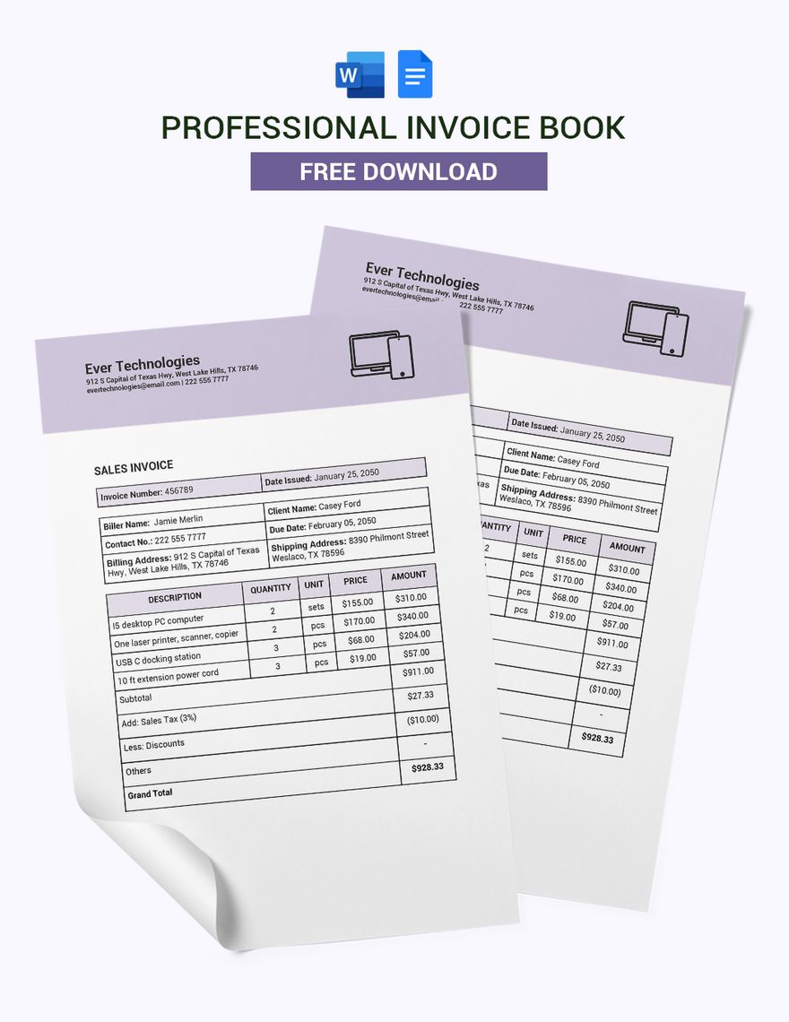Professional Invoice Book Template