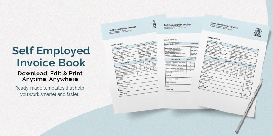 Self Employed Invoice Book Template